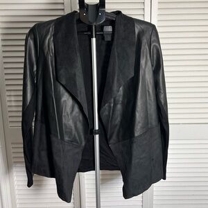 Alfani Black Open Front Blazer with Faux Leather Accents